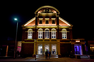 Tamworth Assembly Rooms lit up at night