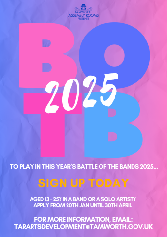 poster with blue and pink background and details about BOTB